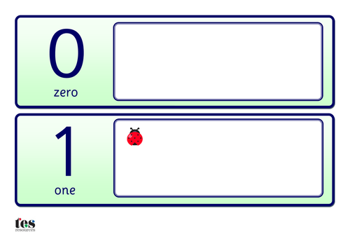 Number cards, 0-20, with ladybirds to count