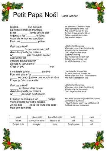 limpiar galope salario Petit Papa Noël lyrics | Teaching Resources