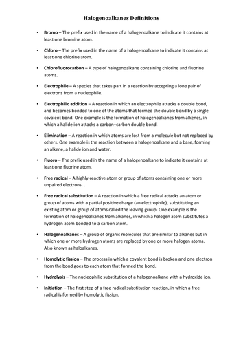 AS Haloalkanes - Definitions