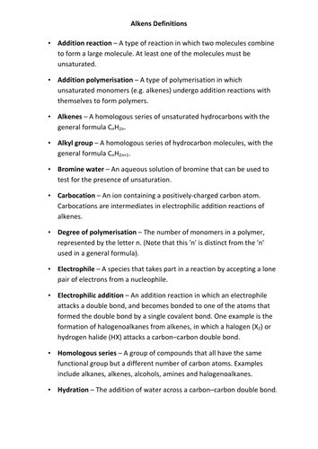 AS Alkenes - Definitions