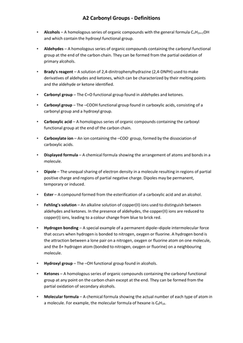 A2 Carbonyl Groups- Definitions