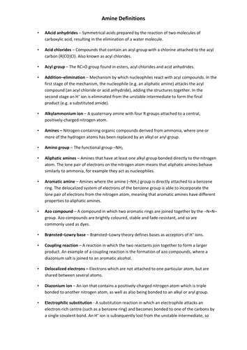 A2 Amines - Definitions