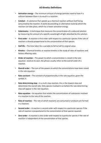 A2 Kinetics Definitions