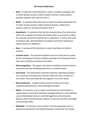 A2 Periond 3 Chemistry - Definitions