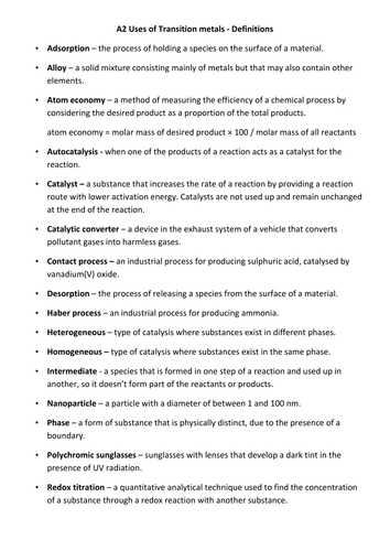 A2 Transition metals