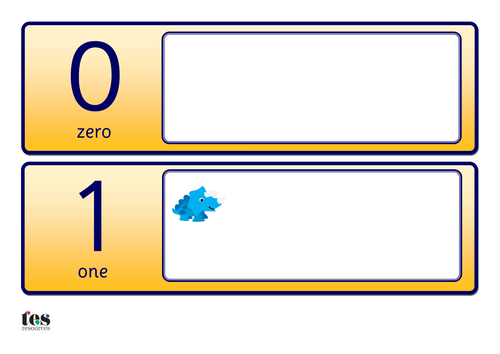 Number cards, 0-10, with dinosaurs to count