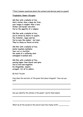 dragon poetry comprehension yr 56 by ellieteacher teaching resources