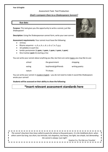 Shakespearean Sonnet Writing | Teaching Resources
