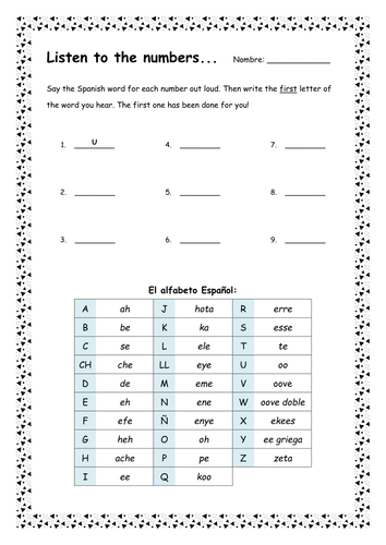 Spanish Alphabet Worksheet