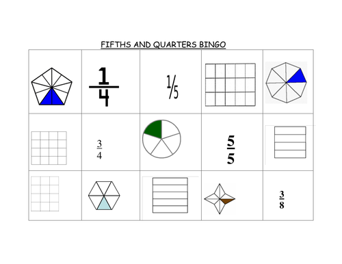 Quarters and Fifths Bingo  KS 2/3