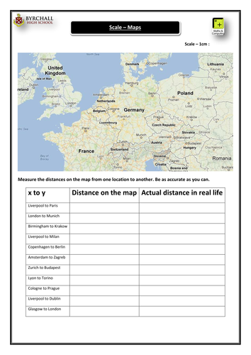 Measuring distance on a map worksheet