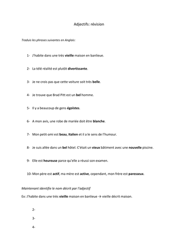 Adjectives review and exercises