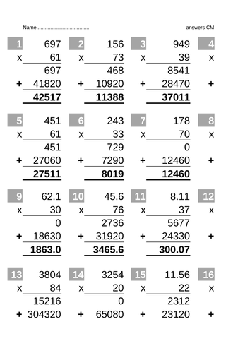 worksheet generator -multiply using compact method