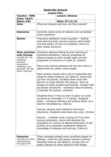 Alkanes lesson AQA 2011 spec