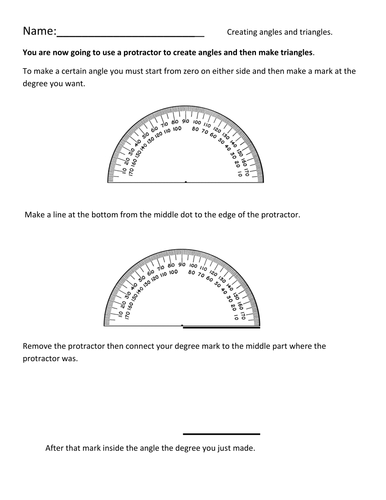 creating angles and triangles with a protractor teaching resources