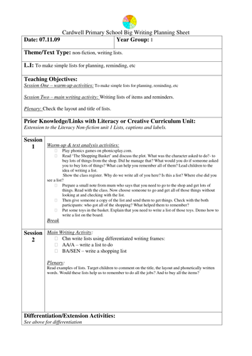 big writing lesson plans