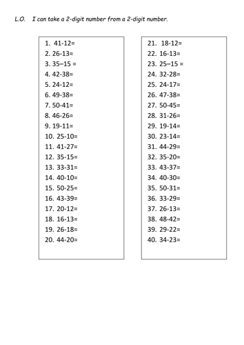 subtraction worksheets year2 by clara5 teaching