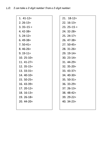 subtraction worksheets year2 by clara5 teaching resources tes