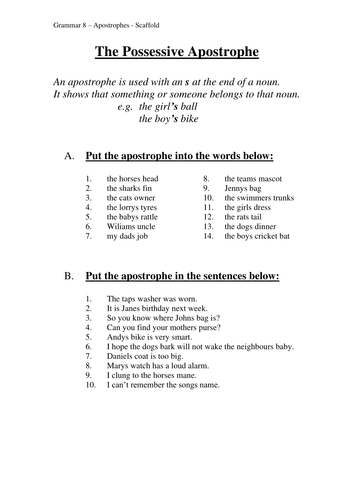 9 exercises english class grammar by Resources Year matthewgreg  Apostrophe 5/6  Teaching