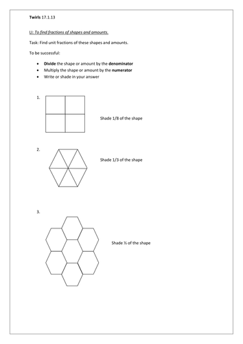 Unit Fractions of Shapes and Amounts: Practice