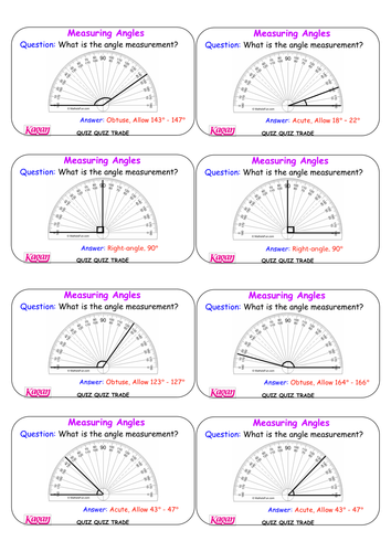 Quiz Quiz Trade - Measuring Angles activity
