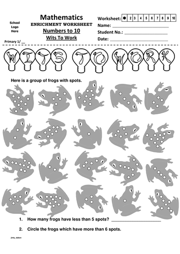 primary 1 numbers to 10 wits to work teaching resources