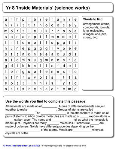 Inside Materials wordsearch and Cloze
