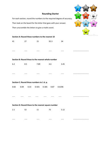 Starters About Rounding And Range Of Values Teaching Resources