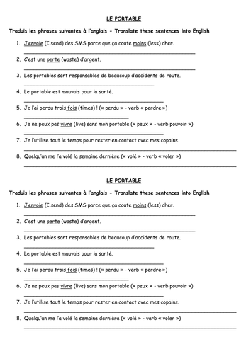 Sentences about mobile phones to translate | Teaching Resources