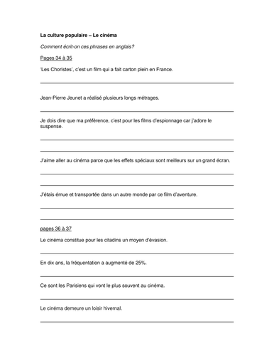 AS French - Cinema AQA vocabulary