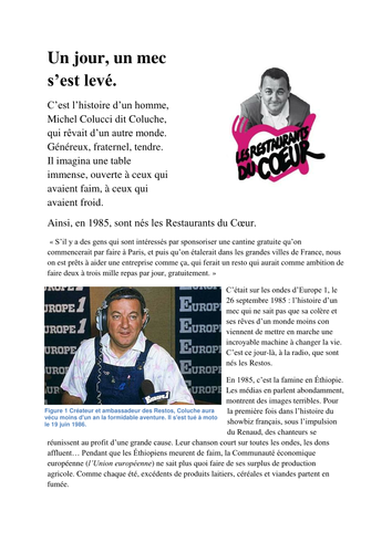 A2 French - Poverty- Les Restos du Coeur