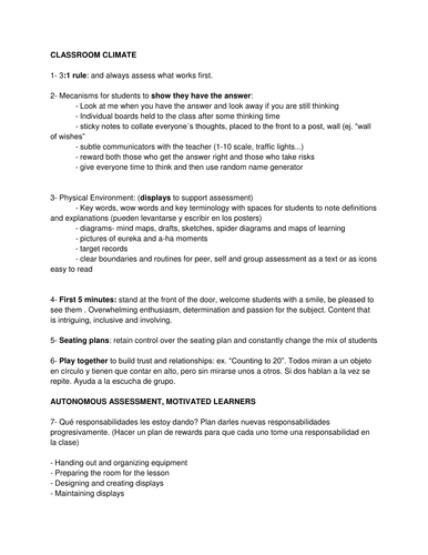Assessment for Learning activities