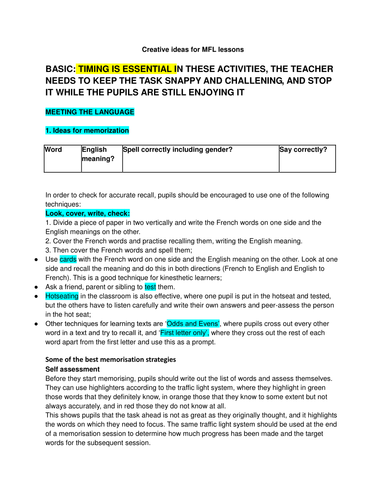 Creative tasks for MFL (4th Version)