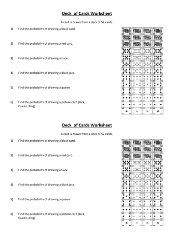 Deck of Cards Probability Worksheet | Teaching Resources