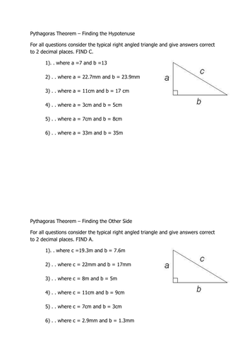 Pythagoras Worksheets (Beginner Problems) | Teaching Resources