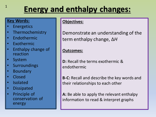 Energy & enthalpy changes