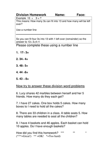 Division with remainders homework KS2