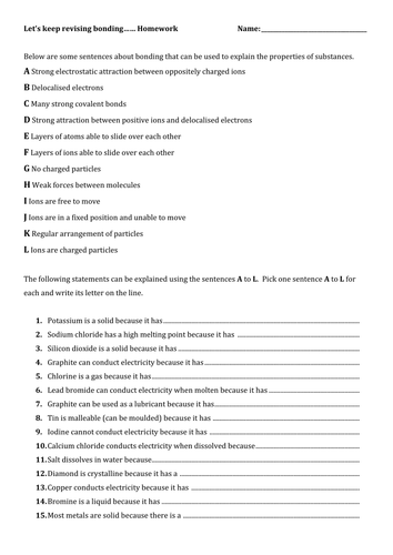 Bonding homework sheet | Teaching Resources