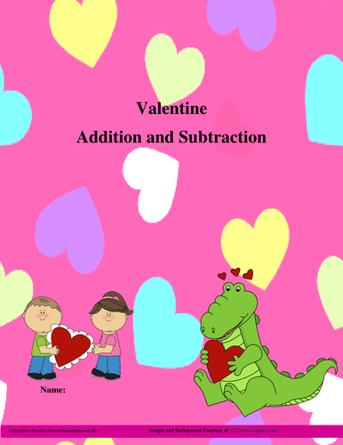 Valentine Addition and Subtraction with answers
