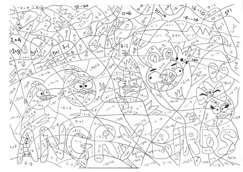 Angry Birds Negative Numbers Calculated Colouring Teaching Resources