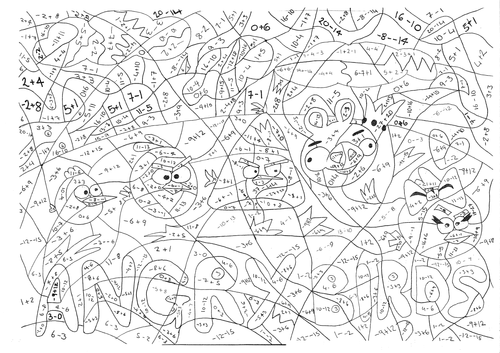 Angry Birds Negative Numbers Calculated Colouring by twiglet84 Teaching Resources Tes