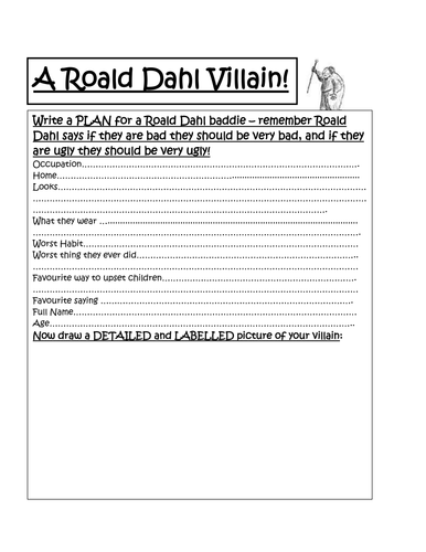 Roald Dahl villain planning sheet