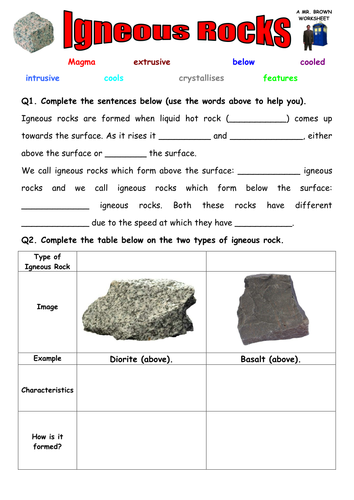 igneous rocks worksheet teaching resources