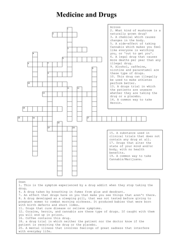 Medicine and drugs crossword | Teaching Resources