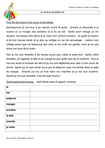 Encore Tricolore 2: routine and school