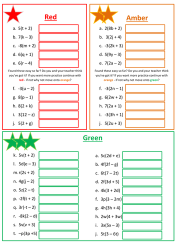 Expanding Brackets Worksheet