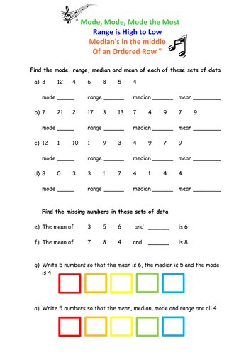 Averages and Range Worksheet