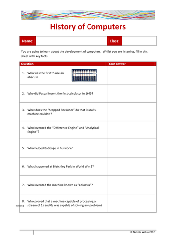 History of Computers (GCSE Computer Science and KS3 Computing) by