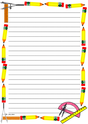 Drawing Tools Themed Lined paper and Pageborder