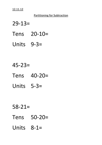 partitioning for subtraction tu tu teaching resources